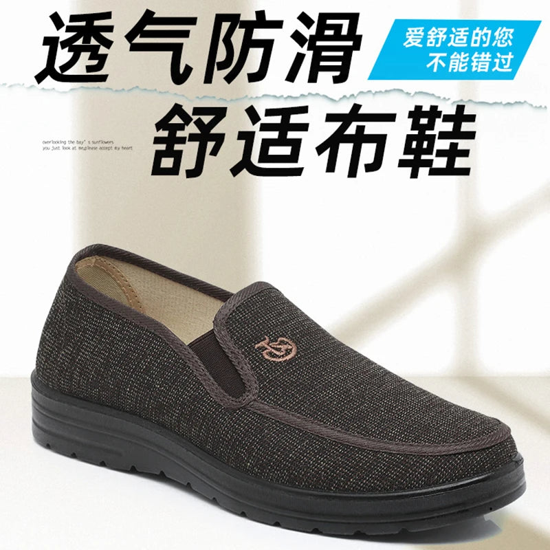 spring new old Beijing cloth shoes men's single shoes elderly loafers father breathable antiskid dad soft bottom shoes