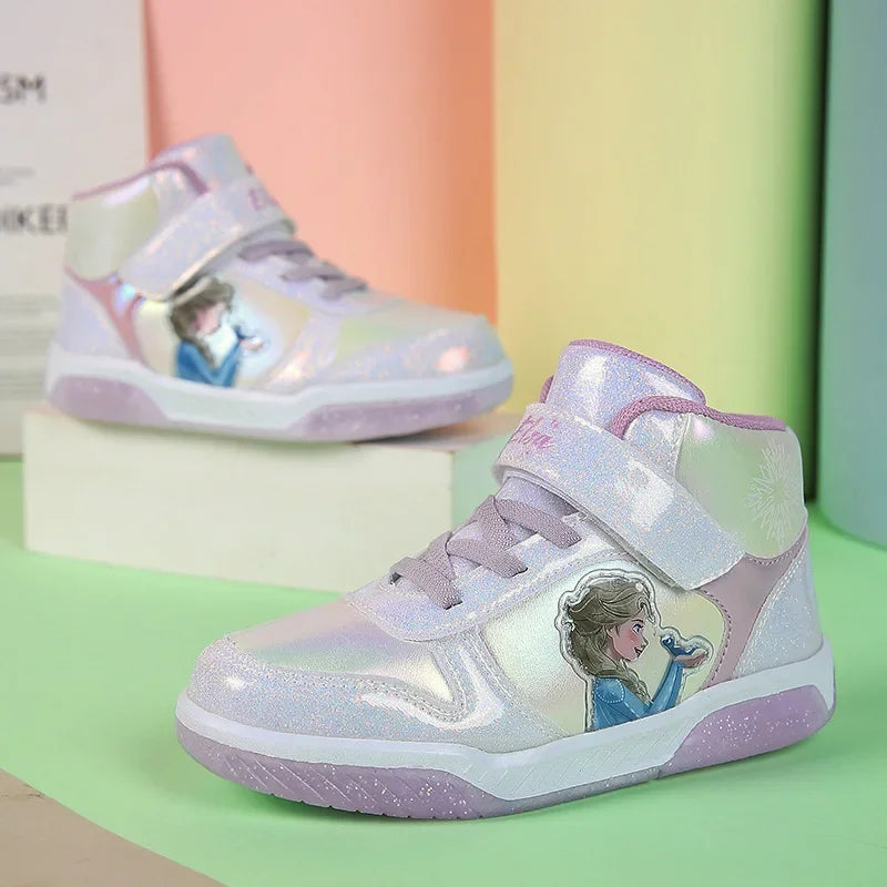 Disney new non-slip wear-resistant board shoes Breathable girls casual shoes cartoon frozen elsa sneakers