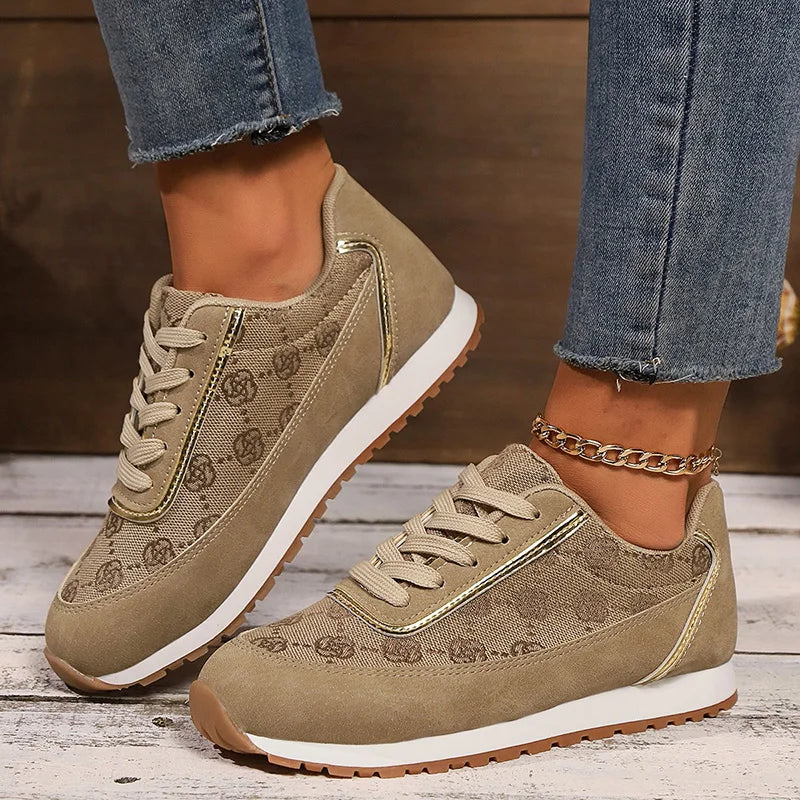 Mesh Breathable Women Casual Sneakers Lace-Up Print Flat Shoes Ladies Platform Sneakers Female Shoes Plus Size Zapatos De Mujer