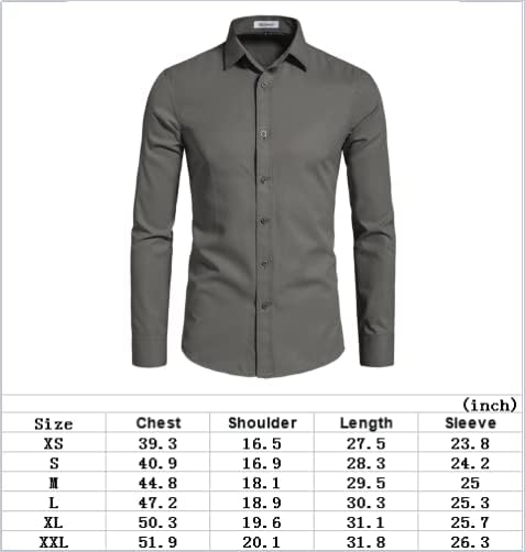 DELCARINO Men's Long Sleeve Button Up Shirts Solid Slim Fit Casual Business Formal Dress Shirt
