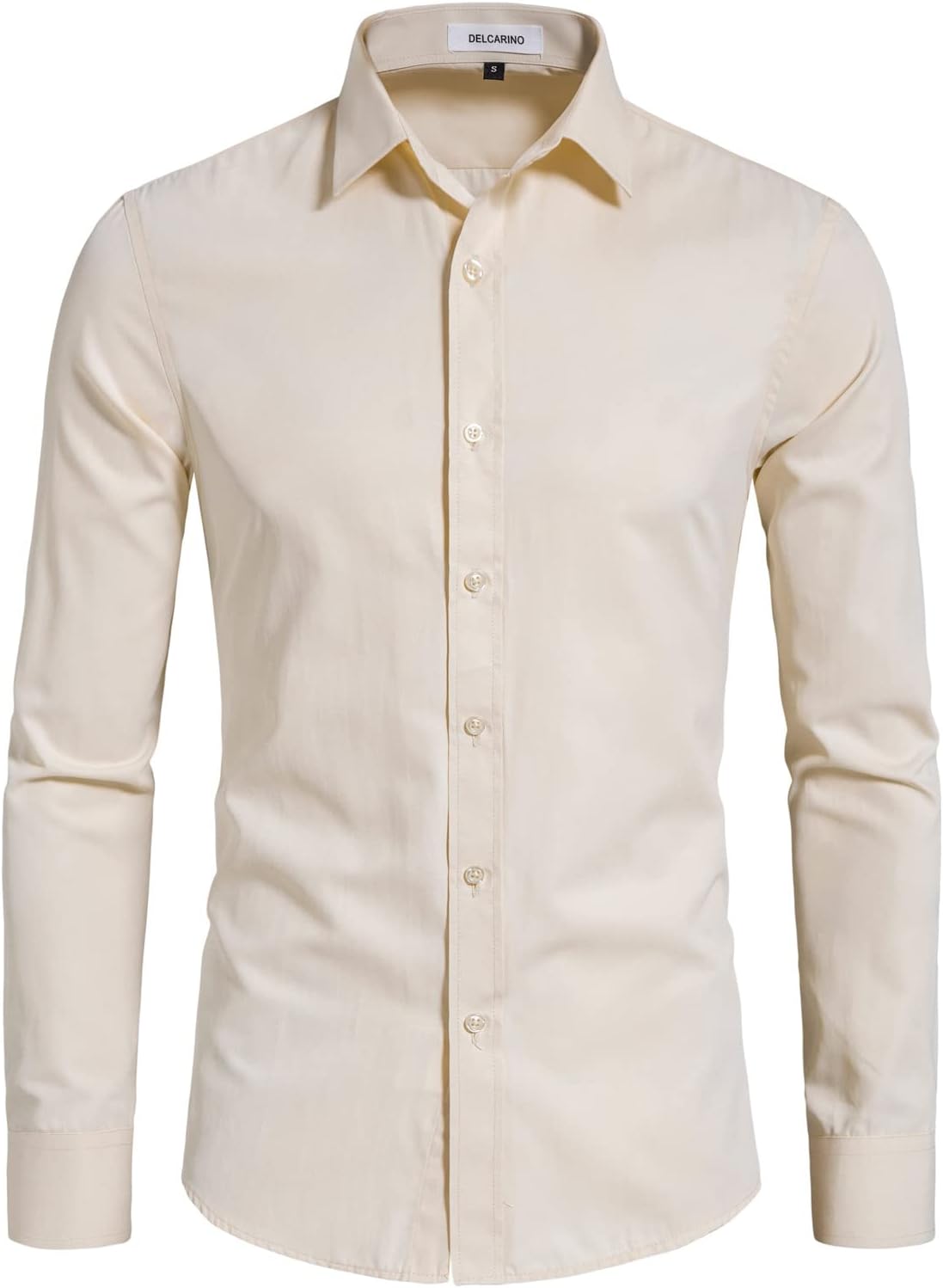DELCARINO Men's Long Sleeve Button Up Shirts Solid Slim Fit Casual Business Formal Dress Shirt