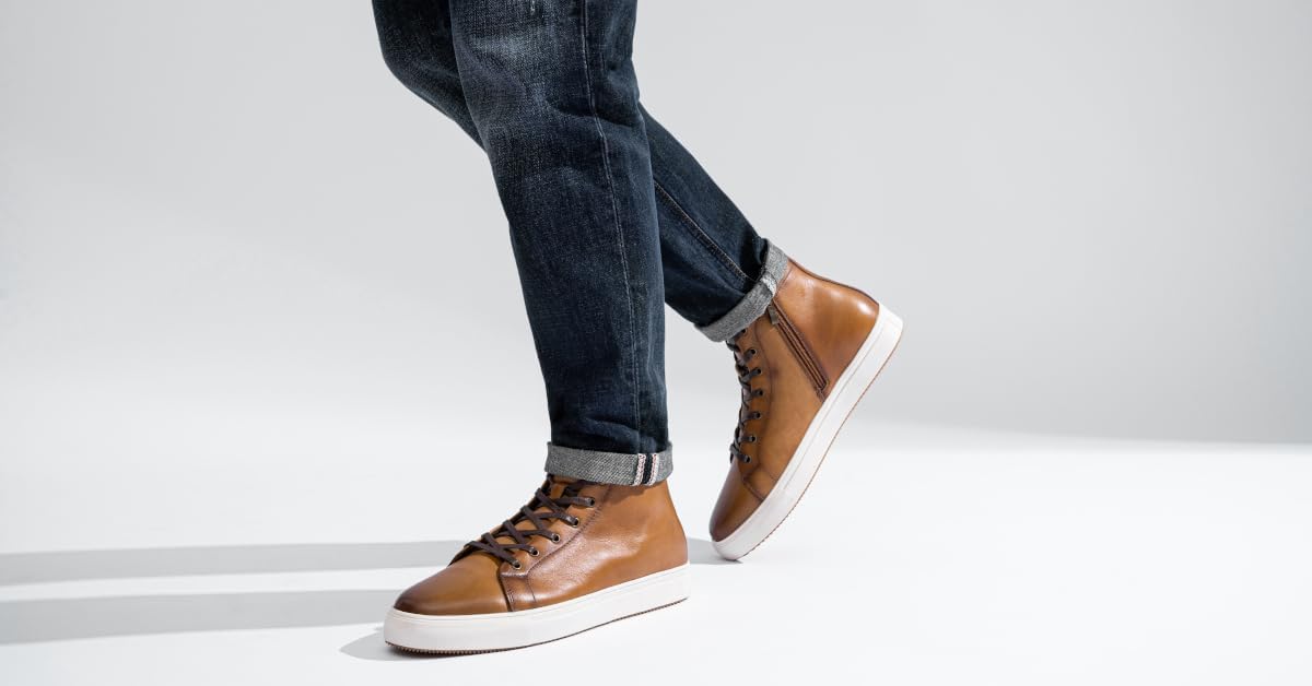 Jousen Men's Casual Shoes High Top Premium Leather Fashion Sneakers Dress Boots for Men