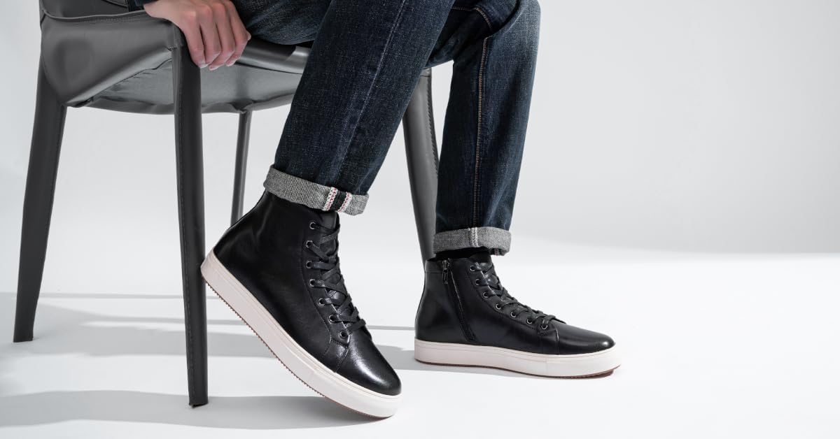 Jousen Men's Casual Shoes High Top Premium Leather Fashion Sneakers Dress Boots for Men