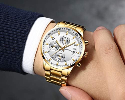 CRRJU Men's Fashion Stainless Steel Watches Date Waterproof Chronograph Wristwatches,Stainsteel Steel Band Waterproof Watch
