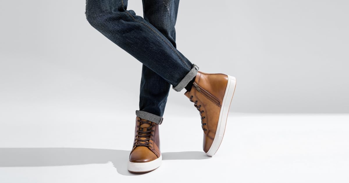 Jousen Men's Casual Shoes High Top Premium Leather Fashion Sneakers Dress Boots for Men