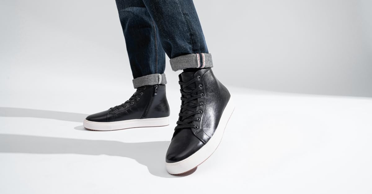 Jousen Men's Casual Shoes High Top Premium Leather Fashion Sneakers Dress Boots for Men