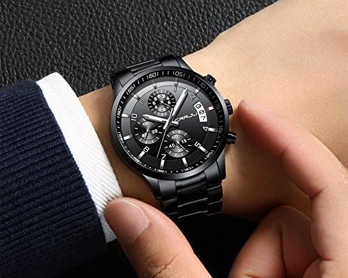 CRRJU Men's Fashion Stainless Steel Watches Date Waterproof Chronograph Wristwatches,Stainsteel Steel Band Waterproof Watch