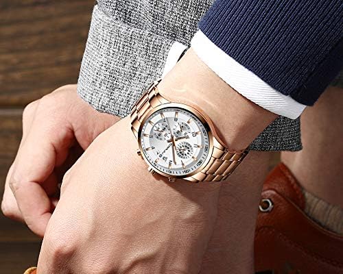 CRRJU Men's Fashion Stainless Steel Watches Date Waterproof Chronograph Wristwatches,Stainsteel Steel Band Waterproof Watch