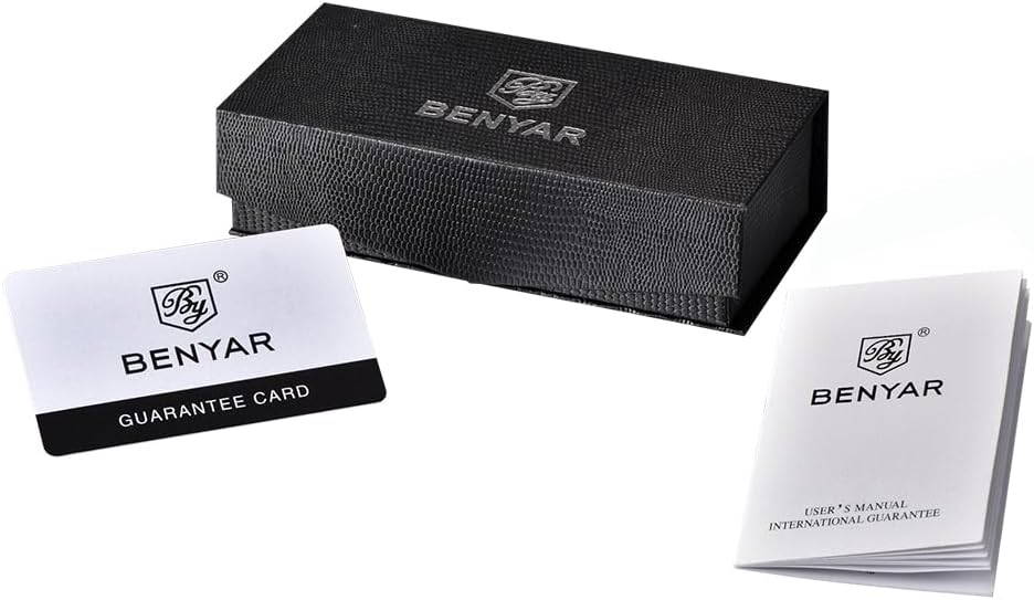 BENYAR Quartz Chronograph Waterproof Watches Business and Sport Design Leather Band Strap Wrist Watch for Men