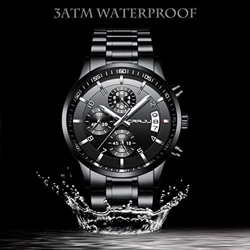 CRRJU Men's Fashion Stainless Steel Watches Date Waterproof Chronograph Wristwatches,Stainsteel Steel Band Waterproof Watch