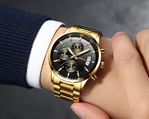 CRRJU Men's Fashion Stainless Steel Watches Date Waterproof Chronograph Wristwatches,Stainsteel Steel Band Waterproof Watch