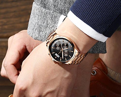 CRRJU Men's Fashion Stainless Steel Watches Date Waterproof Chronograph Wristwatches,Stainsteel Steel Band Waterproof Watch