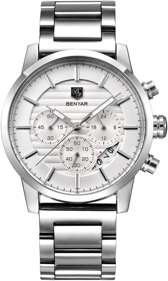 BENYAR Quartz Chronograph Waterproof Watches Business and Sport Design Leather Band Strap Wrist Watch for Men