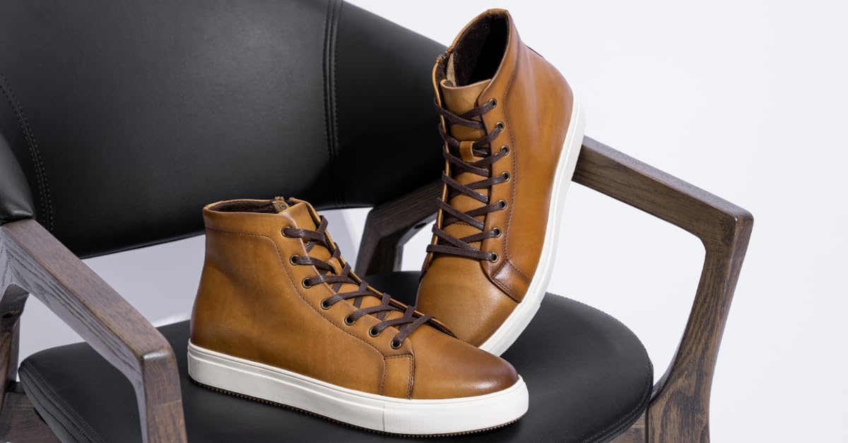 Jousen Men's Casual Shoes High Top Premium Leather Fashion Sneakers Dress Boots for Men