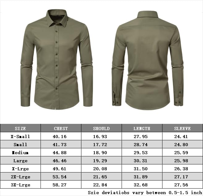 DELCARINO Men's Long Sleeve Button Up Shirts Solid Slim Fit Casual Business Formal Dress Shirt