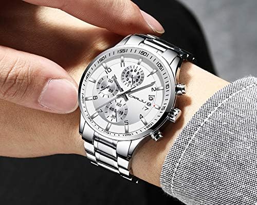 CRRJU Men's Fashion Stainless Steel Watches Date Waterproof Chronograph Wristwatches,Stainsteel Steel Band Waterproof Watch