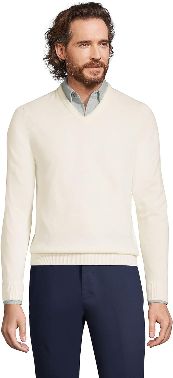Lands' End Men's Fine Gauge Cashmere V-Neck Sweater