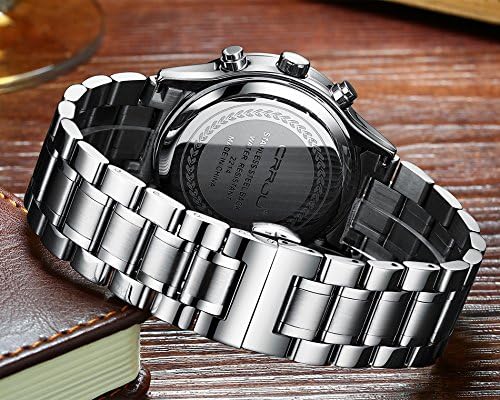 CRRJU Men's Fashion Stainless Steel Watches Date Waterproof Chronograph Wristwatches,Stainsteel Steel Band Waterproof Watch