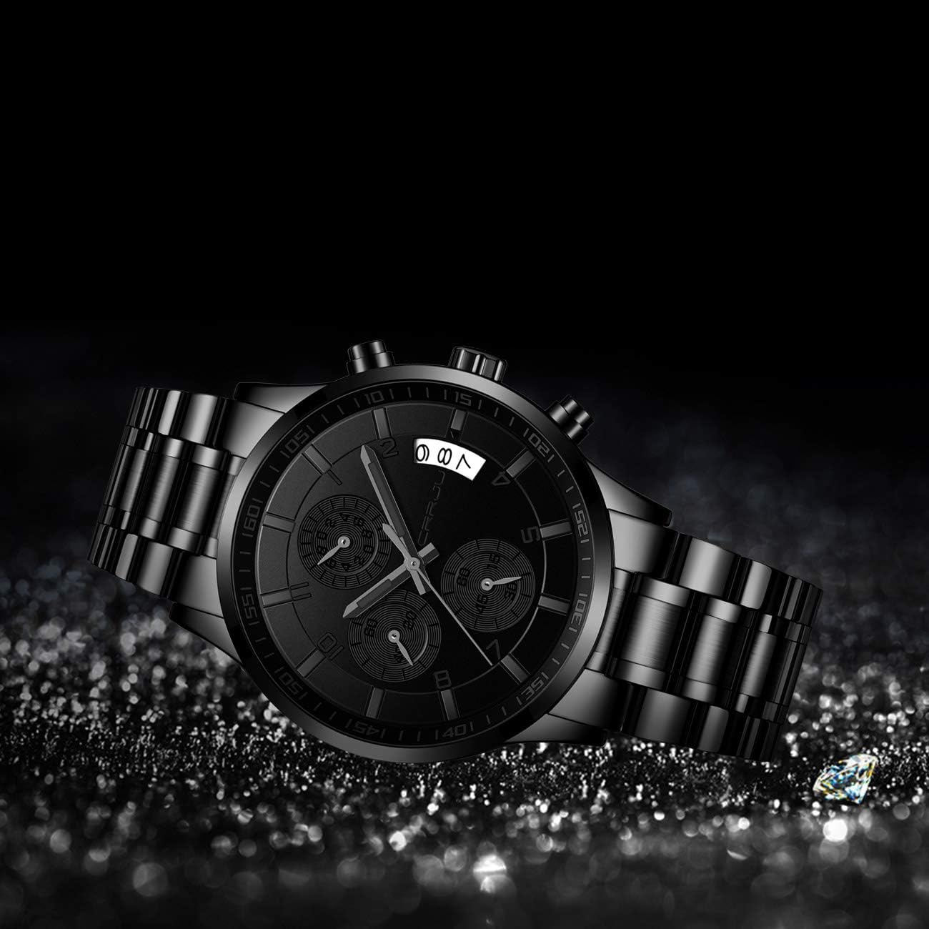 CRRJU Men's Fashion Stainless Steel Watches Date Waterproof Chronograph Wristwatches,Stainsteel Steel Band Waterproof Watch
