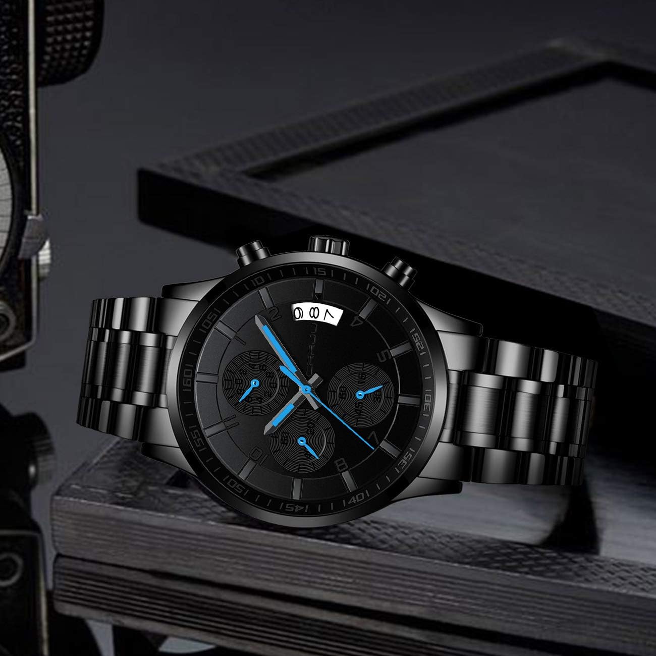CRRJU Men's Fashion Stainless Steel Watches Date Waterproof Chronograph Wristwatches,Stainsteel Steel Band Waterproof Watch