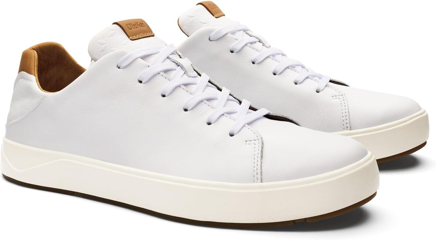 OLUKAI Lae'ahi Li 'ILI Men's Leather Sneakers, Supple Full-Grain Leather Shoes, Drop-in Heel & All Weather Rubber Soles
