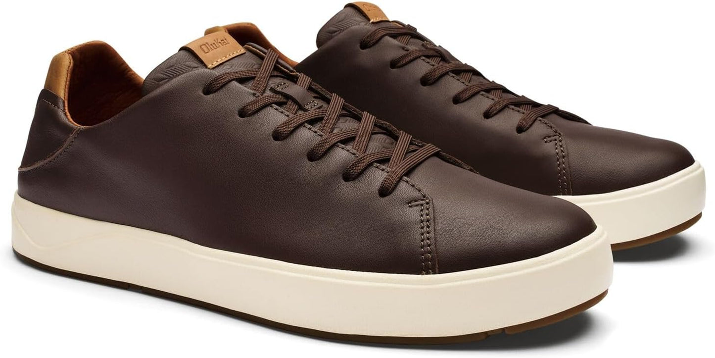 OLUKAI Lae'ahi Li 'ILI Men's Leather Sneakers, Supple Full-Grain Leather Shoes, Drop-in Heel & All Weather Rubber Soles