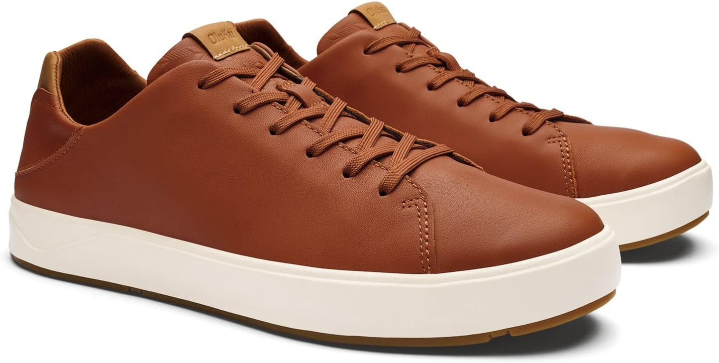OLUKAI Lae'ahi Li 'ILI Men's Leather Sneakers, Supple Full-Grain Leather Shoes, Drop-in Heel & All Weather Rubber Soles