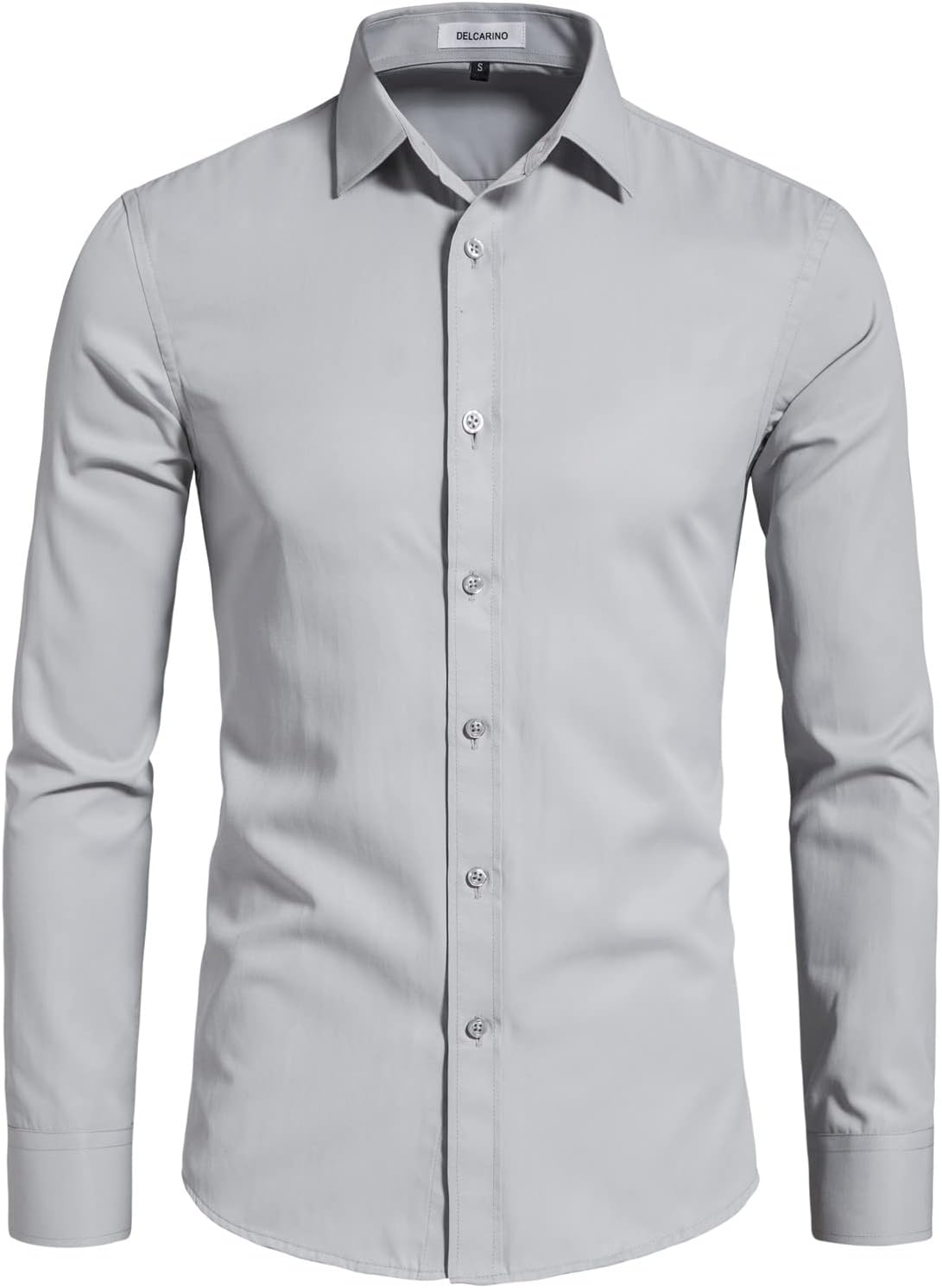 DELCARINO Men's Long Sleeve Button Up Shirts Solid Slim Fit Casual Business Formal Dress Shirt