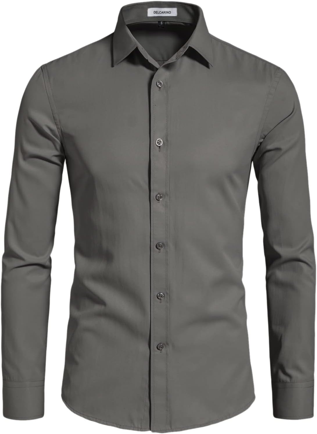 DELCARINO Men's Long Sleeve Button Up Shirts Solid Slim Fit Casual Business Formal Dress Shirt