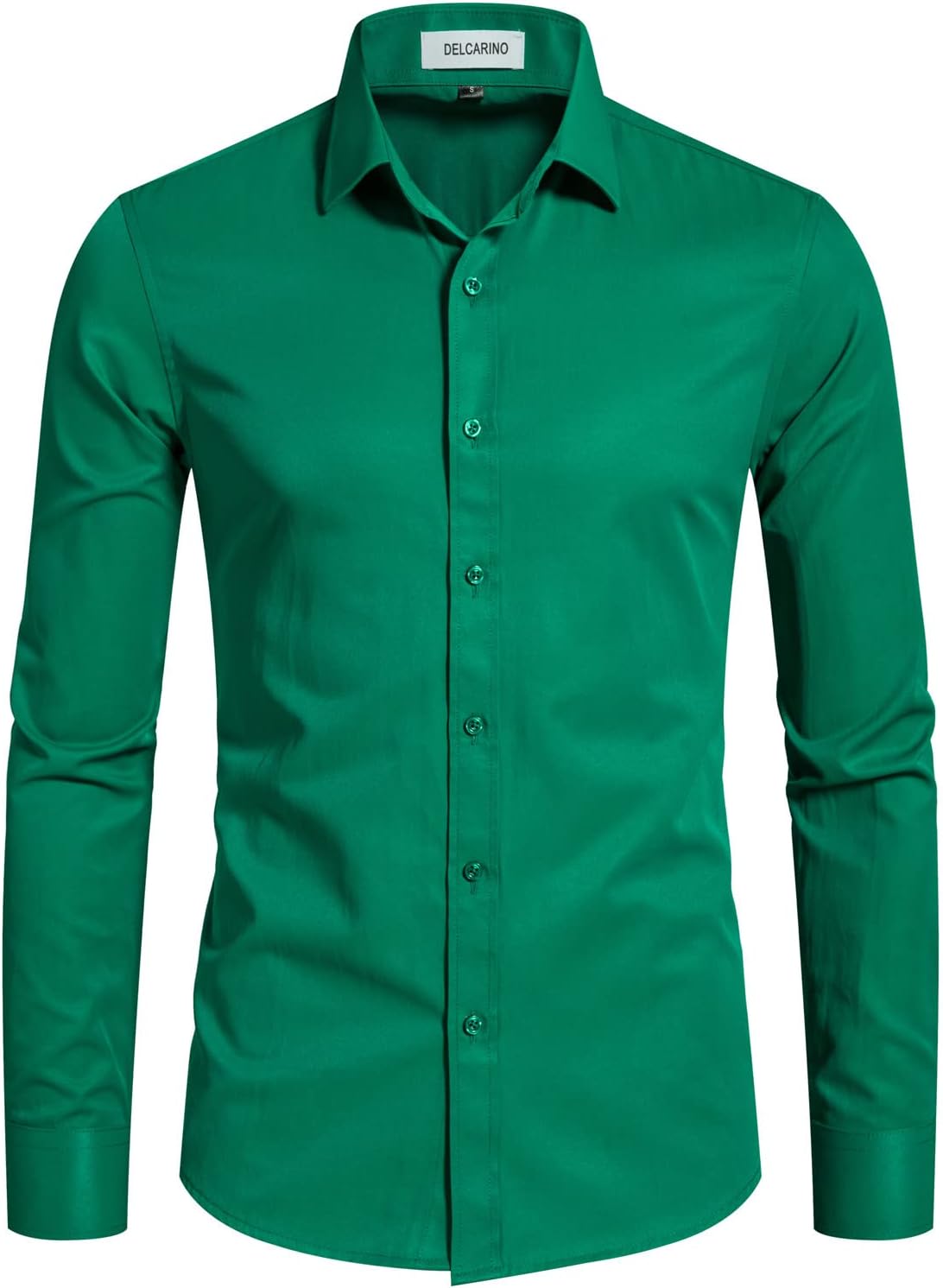 DELCARINO Men's Long Sleeve Button Up Shirts Solid Slim Fit Casual Business Formal Dress Shirt