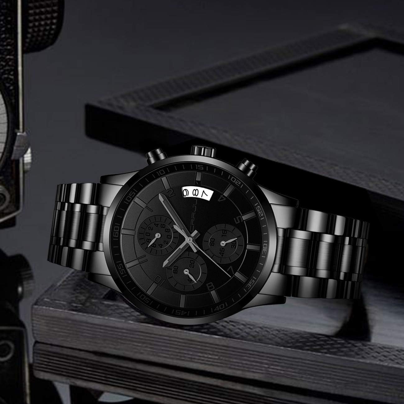 CRRJU Men's Fashion Stainless Steel Watches Date Waterproof Chronograph Wristwatches,Stainsteel Steel Band Waterproof Watch
