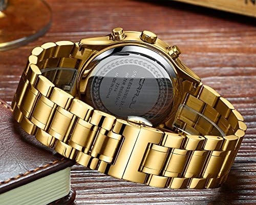 CRRJU Men's Fashion Stainless Steel Watches Date Waterproof Chronograph Wristwatches,Stainsteel Steel Band Waterproof Watch