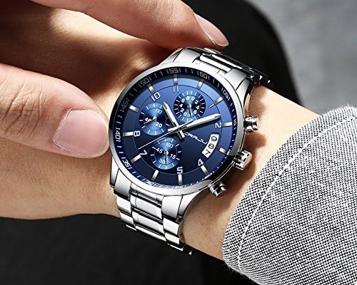 CRRJU Men's Fashion Stainless Steel Watches Date Waterproof Chronograph Wristwatches,Stainsteel Steel Band Waterproof Watch