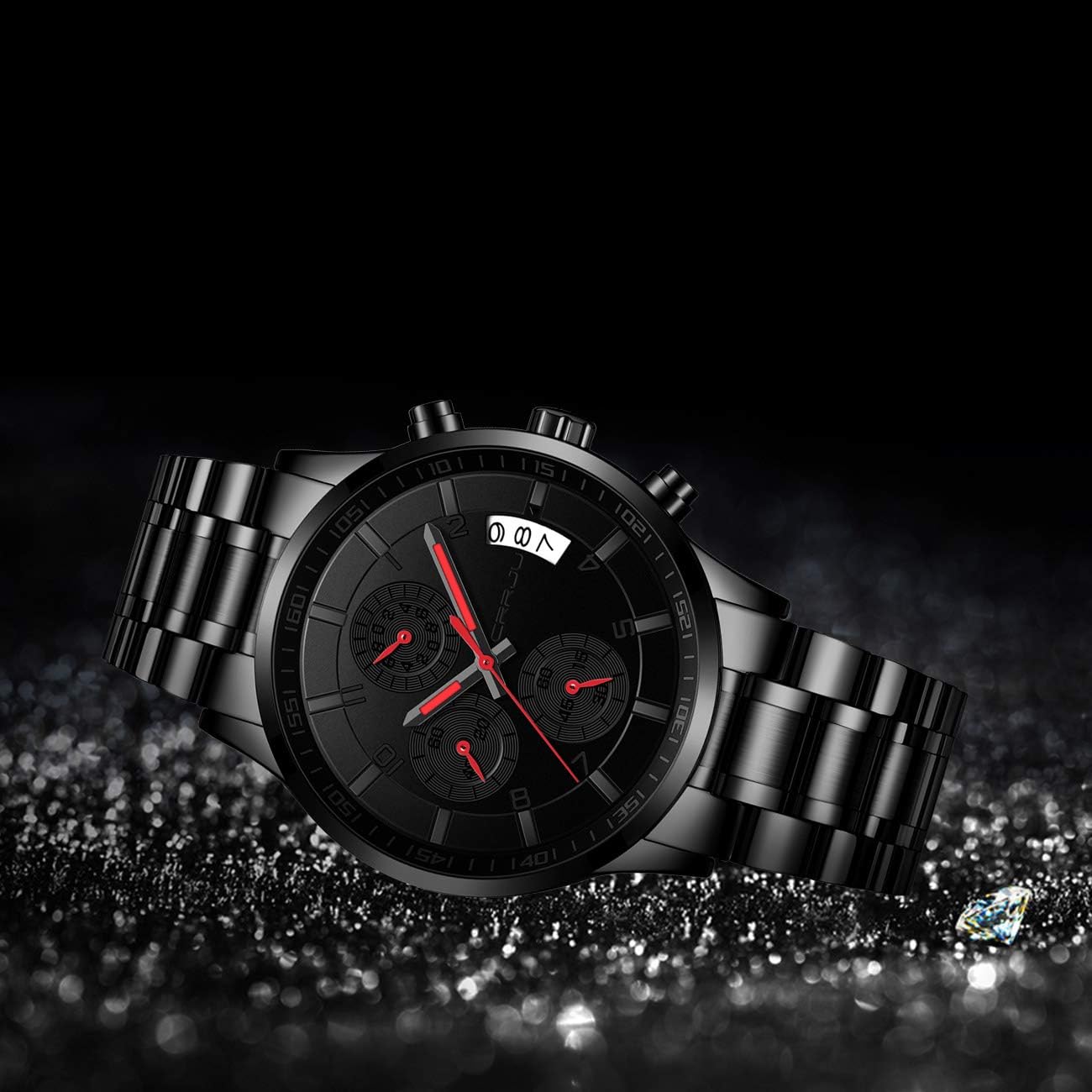 CRRJU Men's Fashion Stainless Steel Watches Date Waterproof Chronograph Wristwatches,Stainsteel Steel Band Waterproof Watch