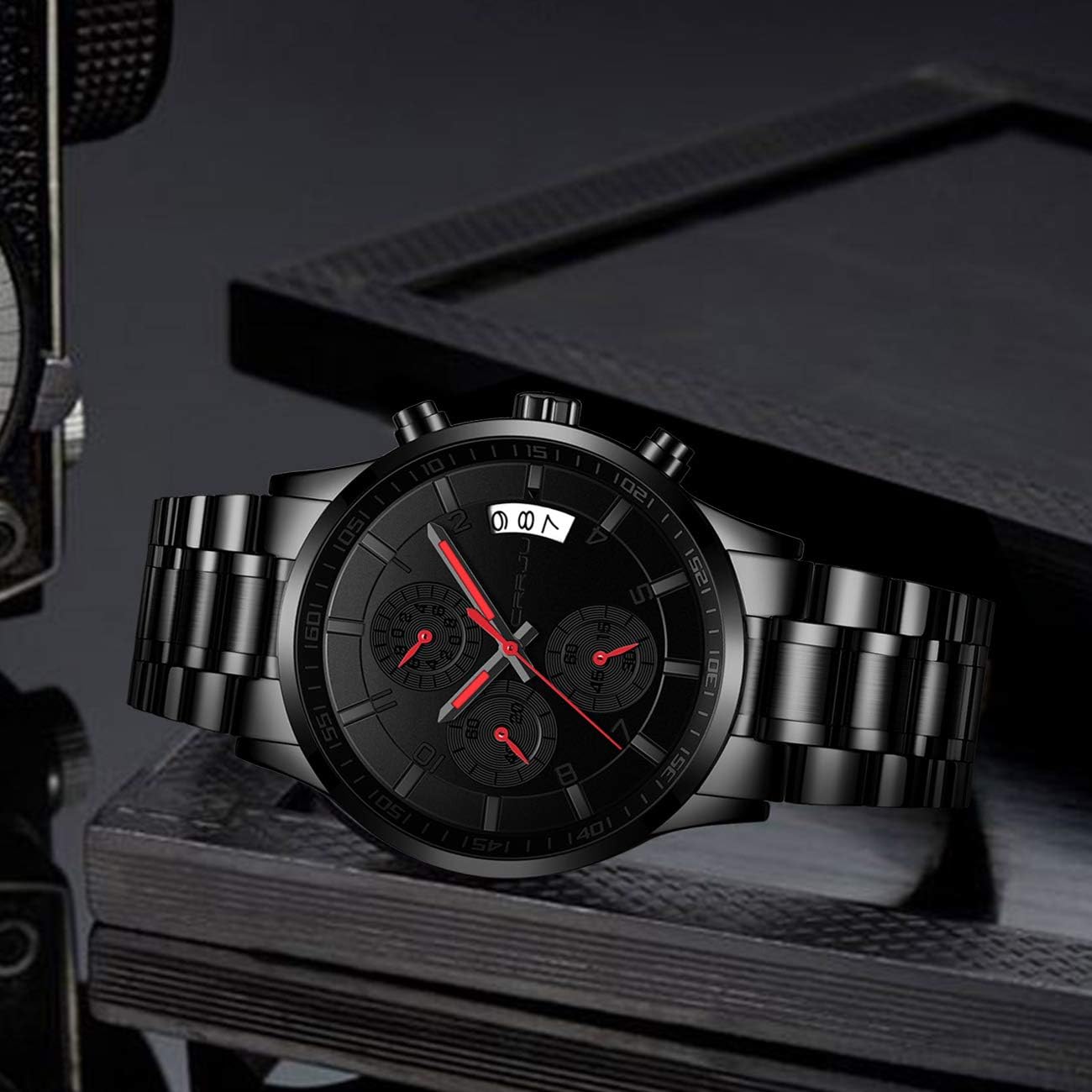 CRRJU Men's Fashion Stainless Steel Watches Date Waterproof Chronograph Wristwatches,Stainsteel Steel Band Waterproof Watch