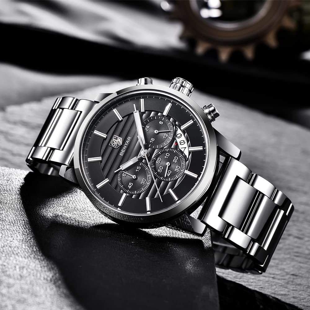 BENYAR Quartz Chronograph Waterproof Watches Business and Sport Design Leather Band Strap Wrist Watch for Men