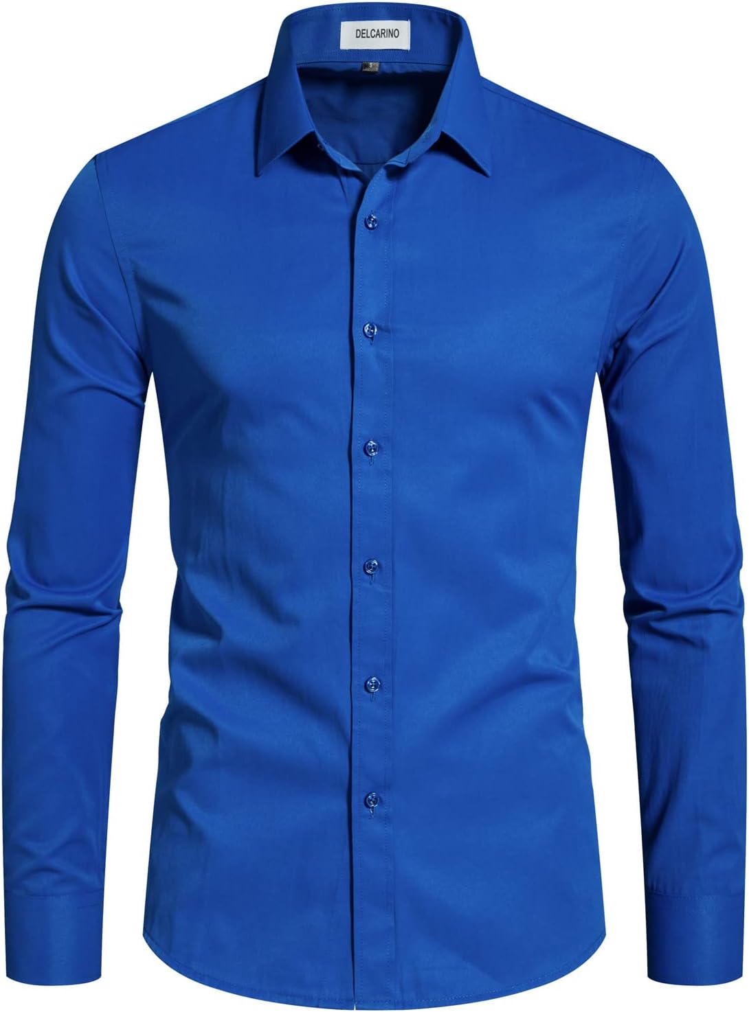 DELCARINO Men's Long Sleeve Button Up Shirts Solid Slim Fit Casual Business Formal Dress Shirt