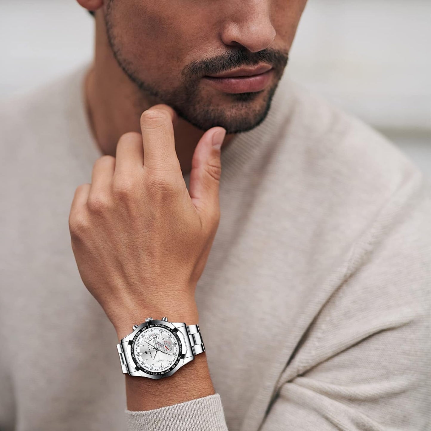 BY BENYAR AKNIGHT Watches for Men Quartz Movement Watch,Waterproof Luminous Men's Watch, Stainless Steel Strap Business Watches