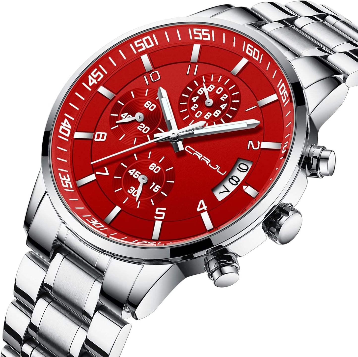 CRRJU Men's Fashion Stainless Steel Watches Date Waterproof Chronograph Wristwatches,Stainsteel Steel Band Waterproof Watch