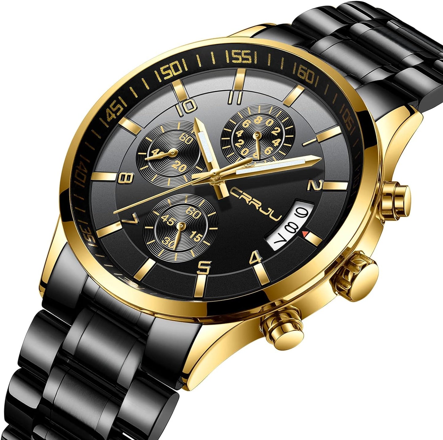 CRRJU Men's Fashion Stainless Steel Watches Date Waterproof Chronograph Wristwatches,Stainsteel Steel Band Waterproof Watch