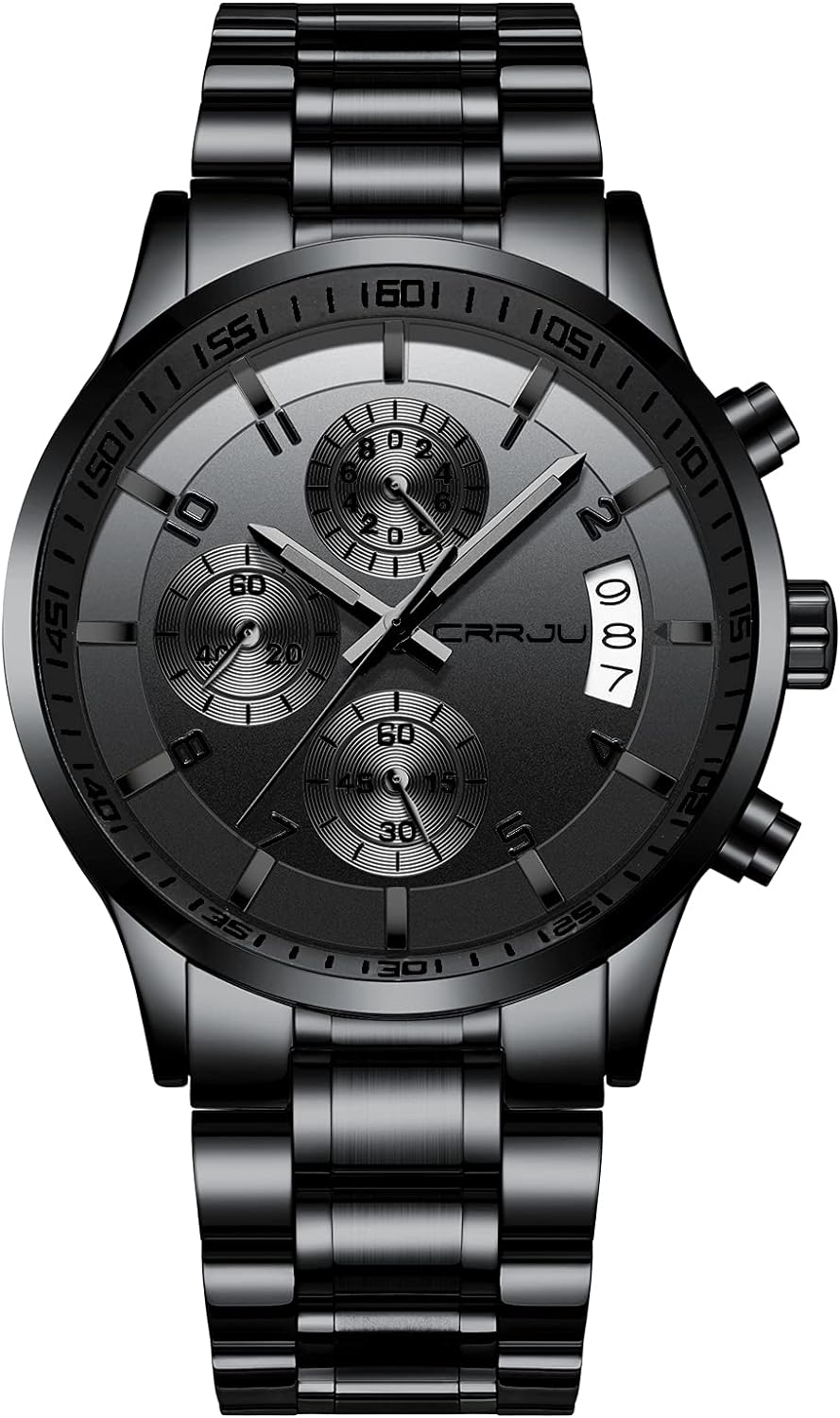 CRRJU Men's Fashion Stainless Steel Watches Date Waterproof Chronograph Wristwatches,Stainsteel Steel Band Waterproof Watch