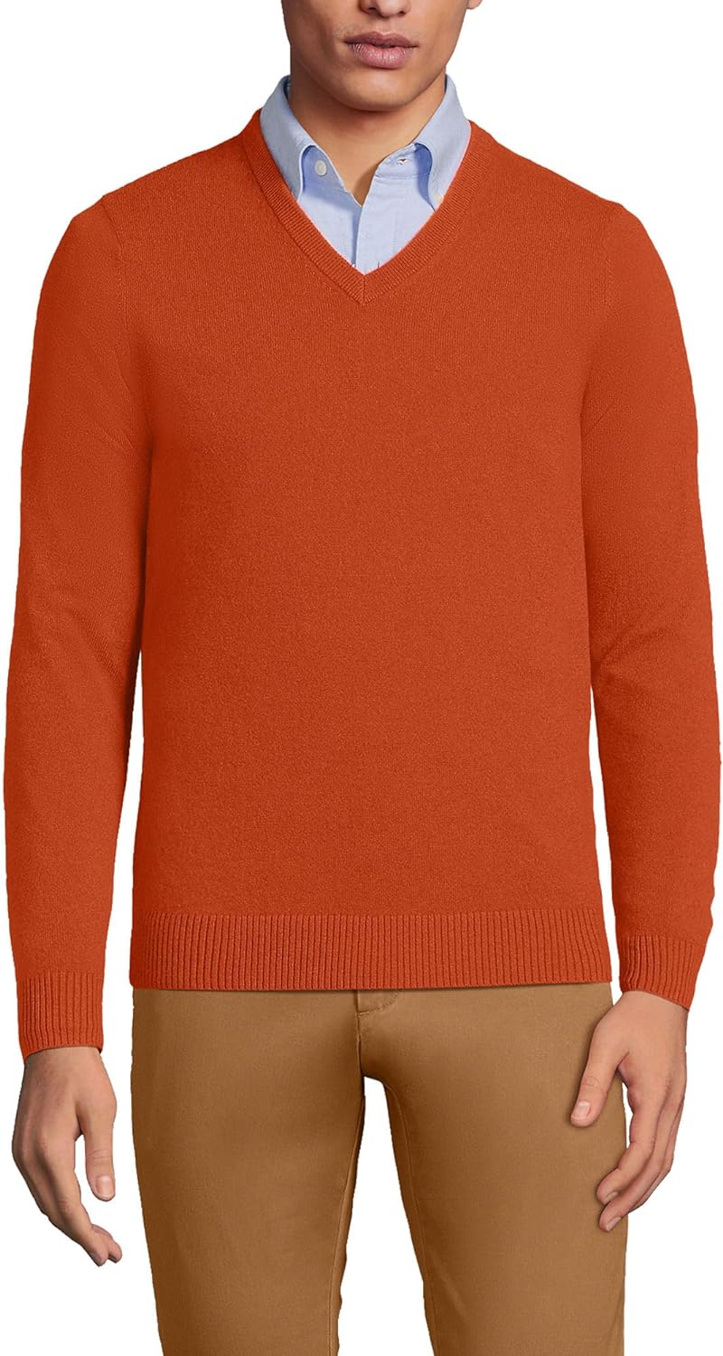 Lands' End Men's Fine Gauge Cashmere V-Neck Sweater