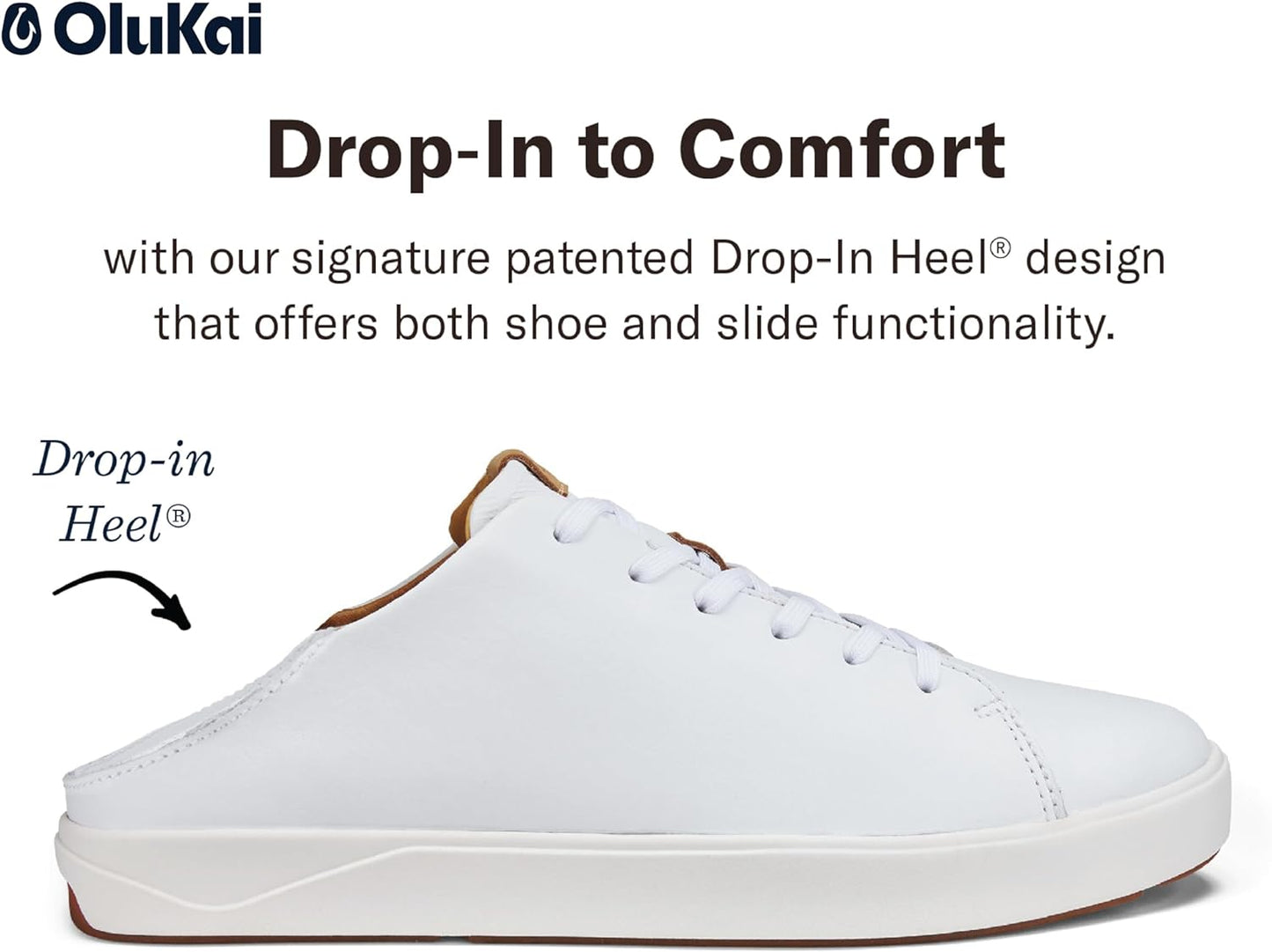 OLUKAI Lae'ahi Li 'ILI Men's Leather Sneakers, Supple Full-Grain Leather Shoes, Drop-in Heel & All Weather Rubber Soles