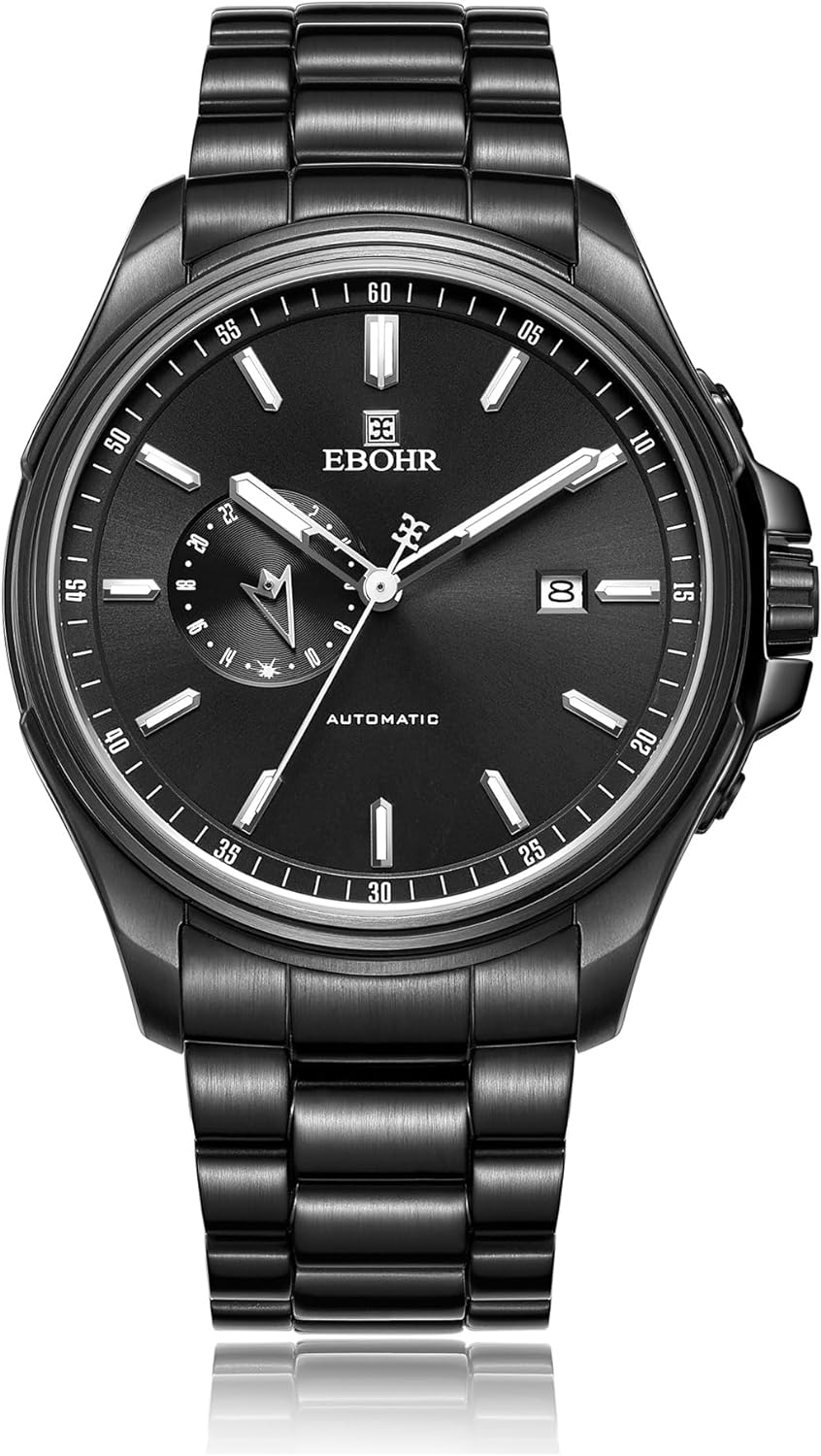 EBOHR Men's 21Jewel Mechanical Watch 316L Stainless Steel Wrist Watch Multifunctional Luminous Dial and Hand Easy to Read 43MM Business Classic Watch