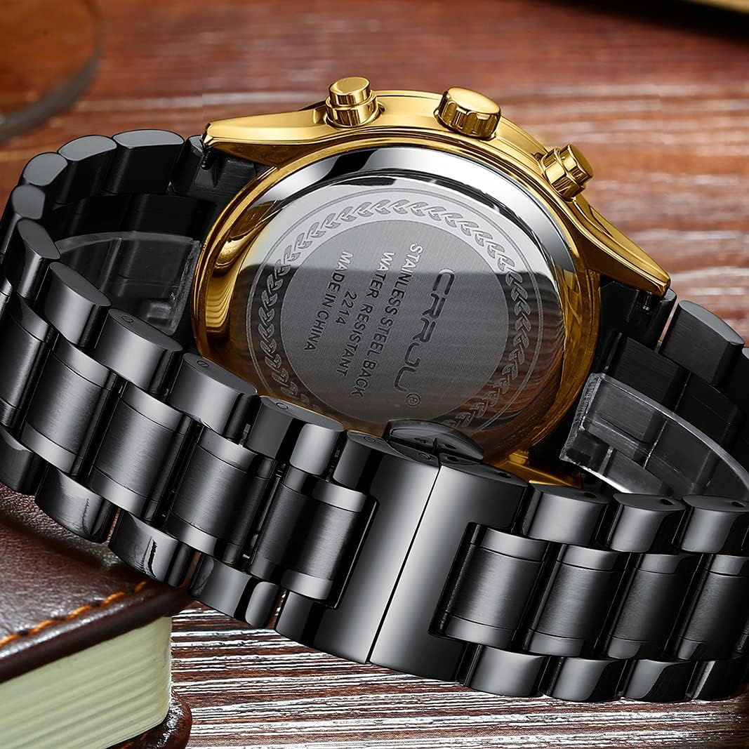 CRRJU Men's Fashion Stainless Steel Watches Date Waterproof Chronograph Wristwatches,Stainsteel Steel Band Waterproof Watch