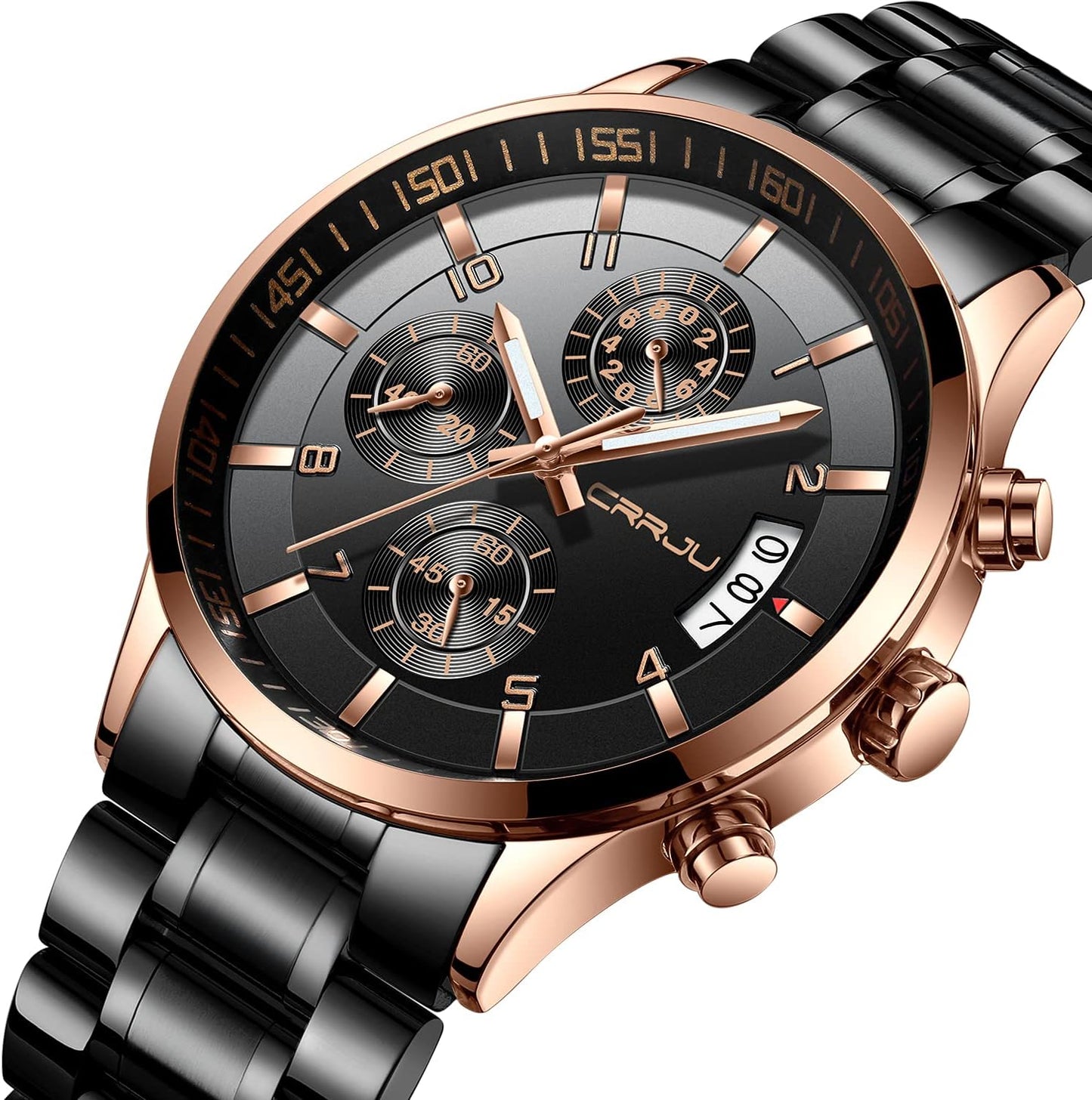 CRRJU Men's Fashion Stainless Steel Watches Date Waterproof Chronograph Wristwatches,Stainsteel Steel Band Waterproof Watch
