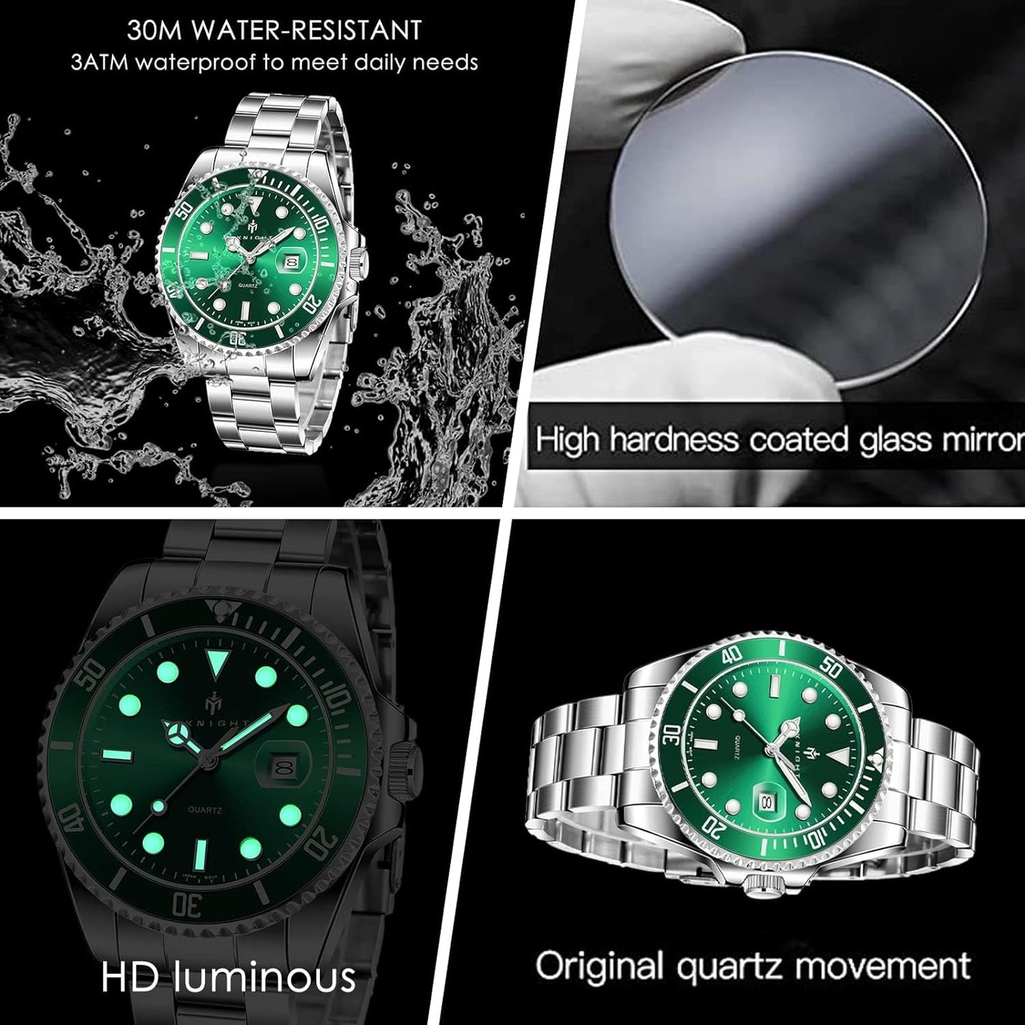 BY BENYAR AKNIGHT Watches for Men Quartz Movement Watch,Waterproof Luminous Men's Watch, Stainless Steel Strap Business Watches