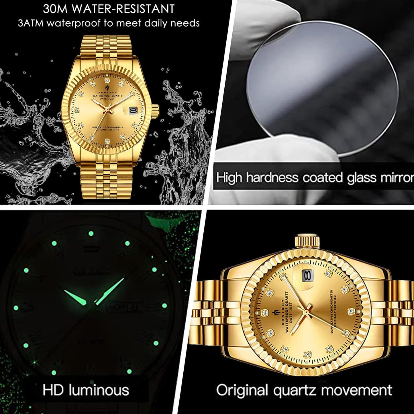 BY BENYAR AKNIGHT Watches for Men Quartz Movement Watch,Waterproof Luminous Men's Watch, Stainless Steel Strap Business Watches