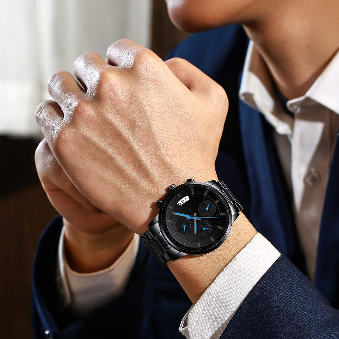 CRRJU Men's Fashion Stainless Steel Watches Date Waterproof Chronograph Wristwatches,Stainsteel Steel Band Waterproof Watch