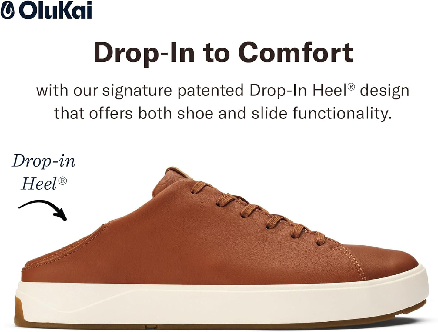 OLUKAI Lae'ahi Li 'ILI Men's Leather Sneakers, Supple Full-Grain Leather Shoes, Drop-in Heel & All Weather Rubber Soles